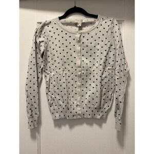 Atmosphere Womens Gray Heart‎ Print Button Front Cardigan Sweater Size 6 Small
